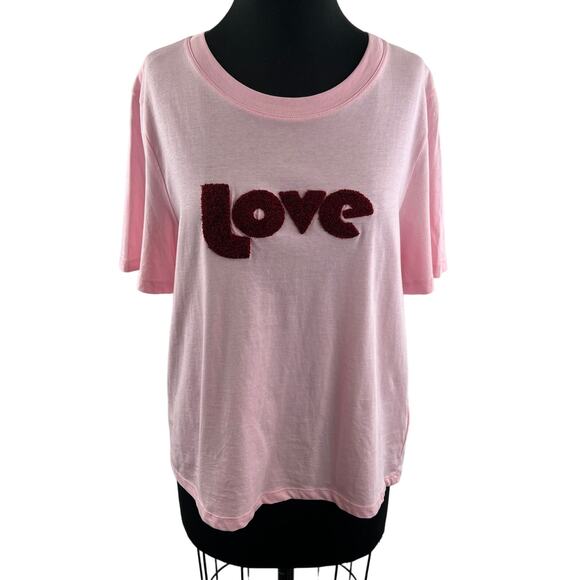 H&M "Love" T-Shirt Tee Top Shirt Pink Cotton Short Sleeve Crewneck Size M Medium - Picture 1 of 9